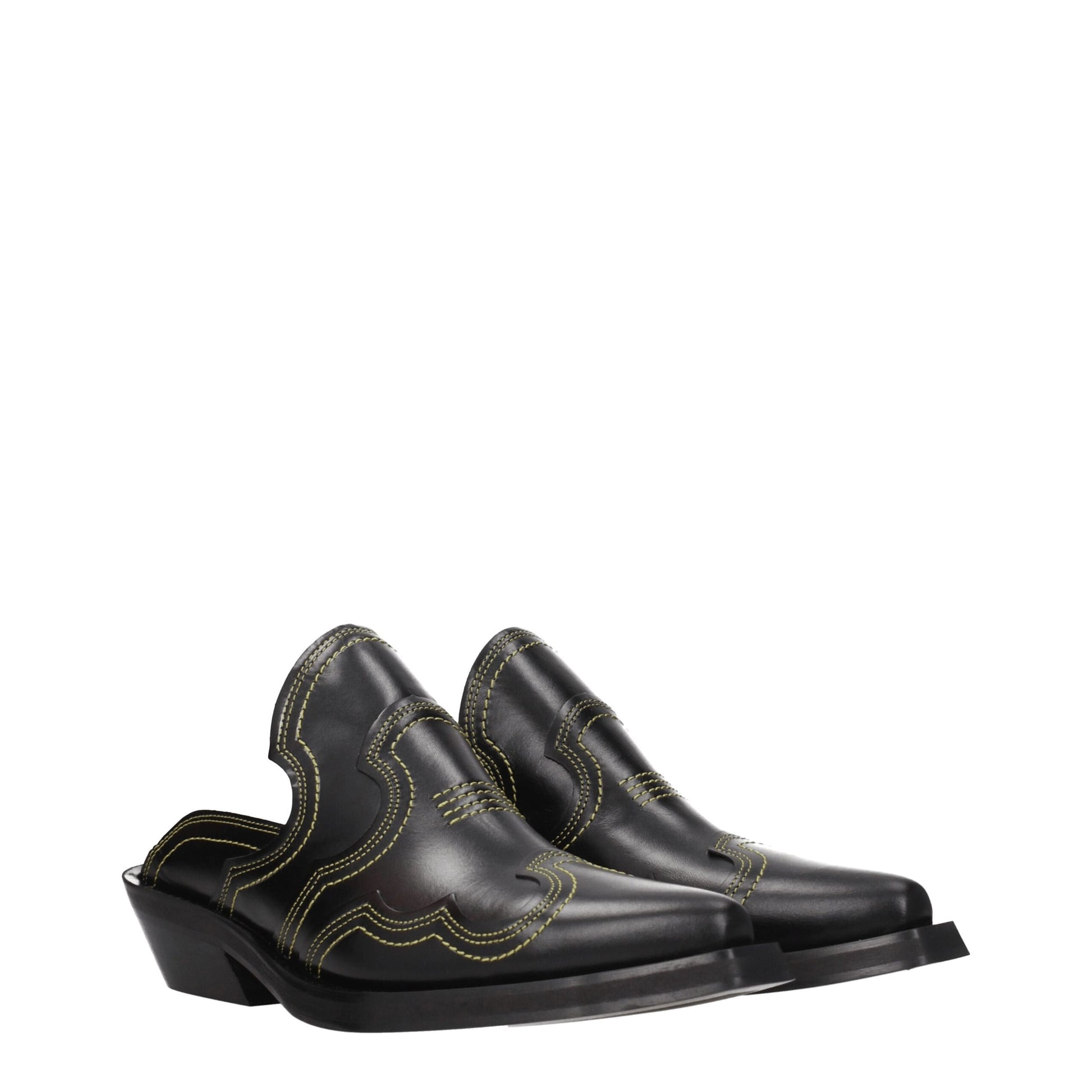Black Leather Slippers Sandals