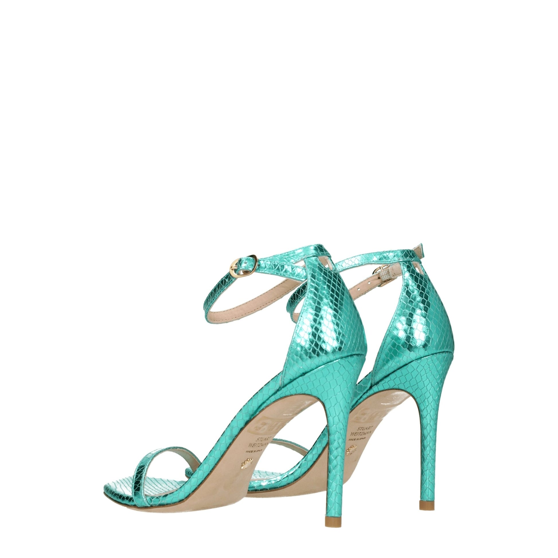 Green Leather Stiletto Heels Sandals