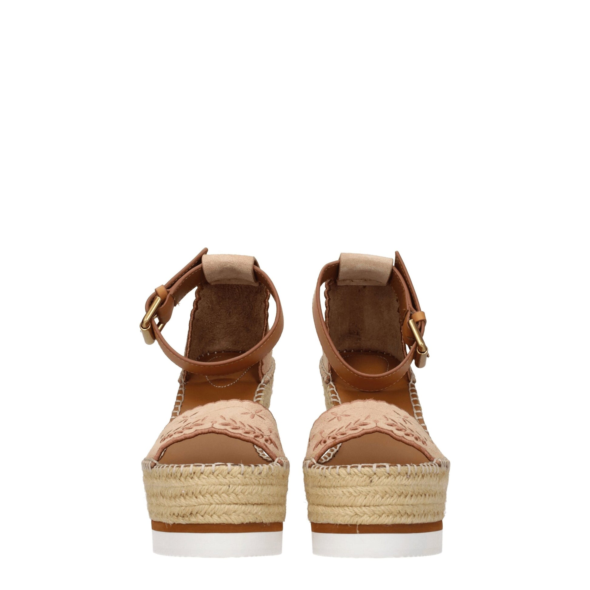 Beige Leather Wedges Sandals