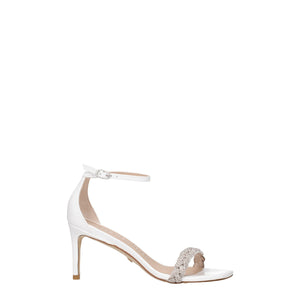 White Leather Stiletto Heels Sandals