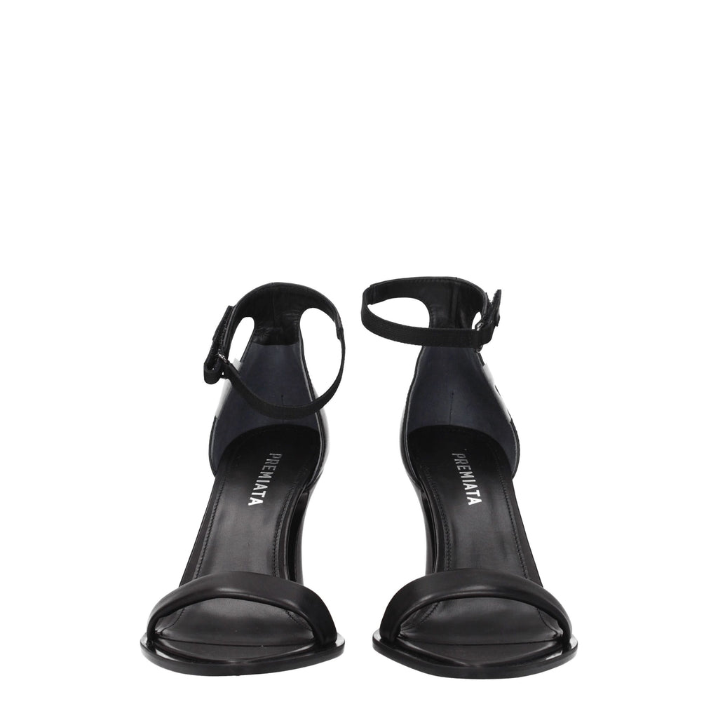 Black Leather Flat Sandals