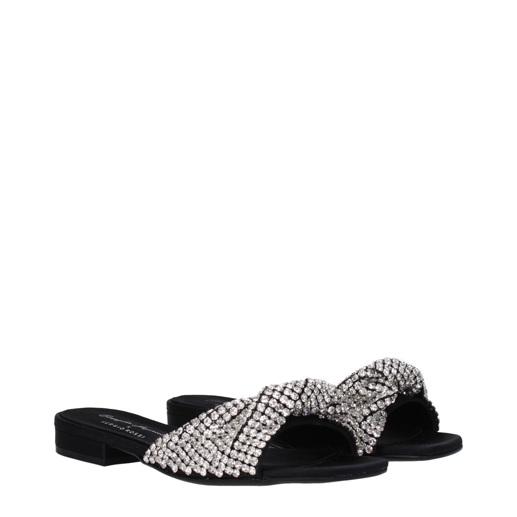 Black Satin Slippers Sandals