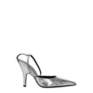 Gray Leather High Heel Pumps