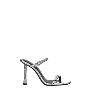 Gray Leather Stiletto Heels Sandals