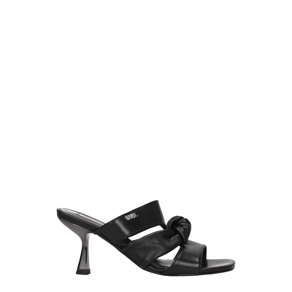 Black Leather Stiletto Heels Sandals