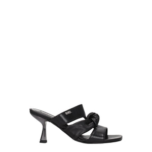 Black Leather Stiletto Heels Sandals