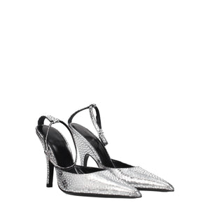 Gray Leather High Heel Pumps