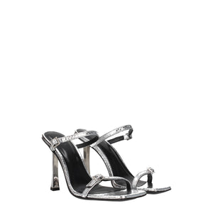 Gray Leather Stiletto Heels Sandals
