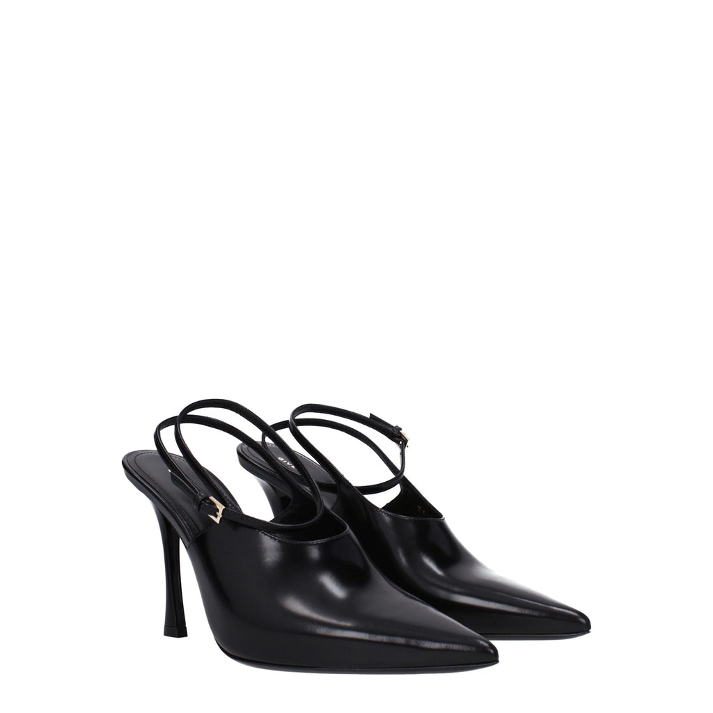 Black Leather High Heel Pumps