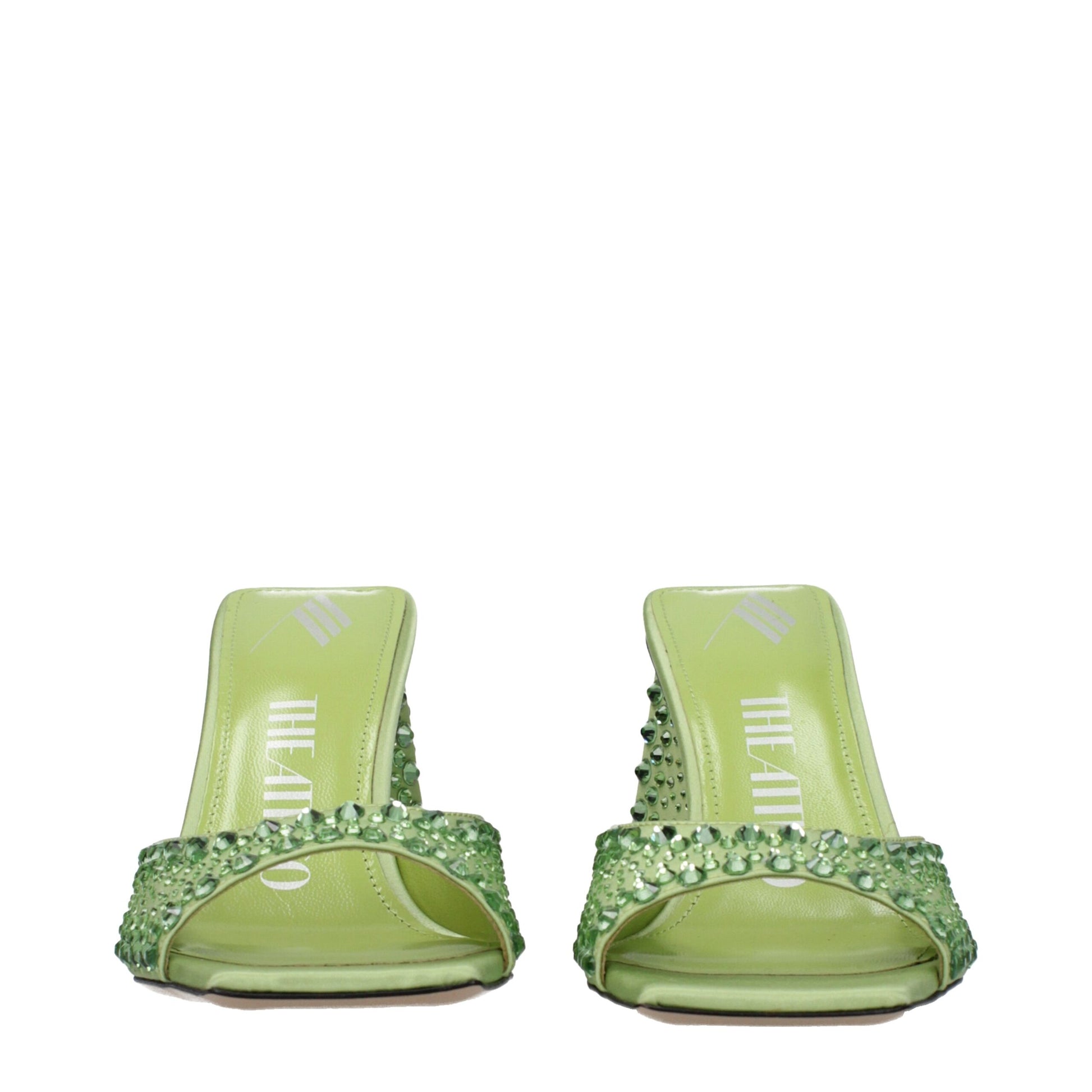 Green Satin Stiletto Heels Sandals