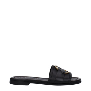 Black Leather Slippers Sandals