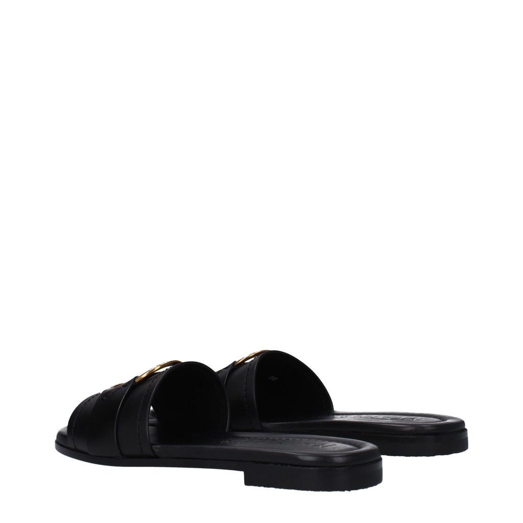 Black Leather Slippers Sandals