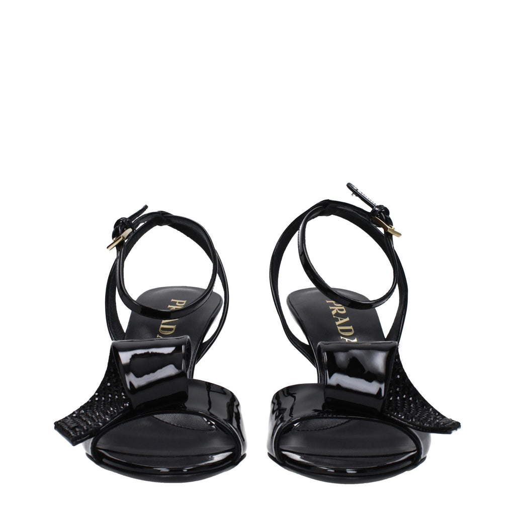 Black Leather Stiletto Heels Sandals
