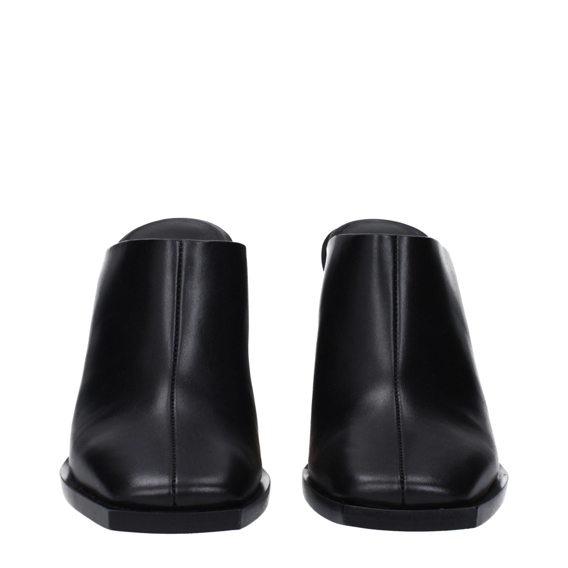 Black Leather Mules