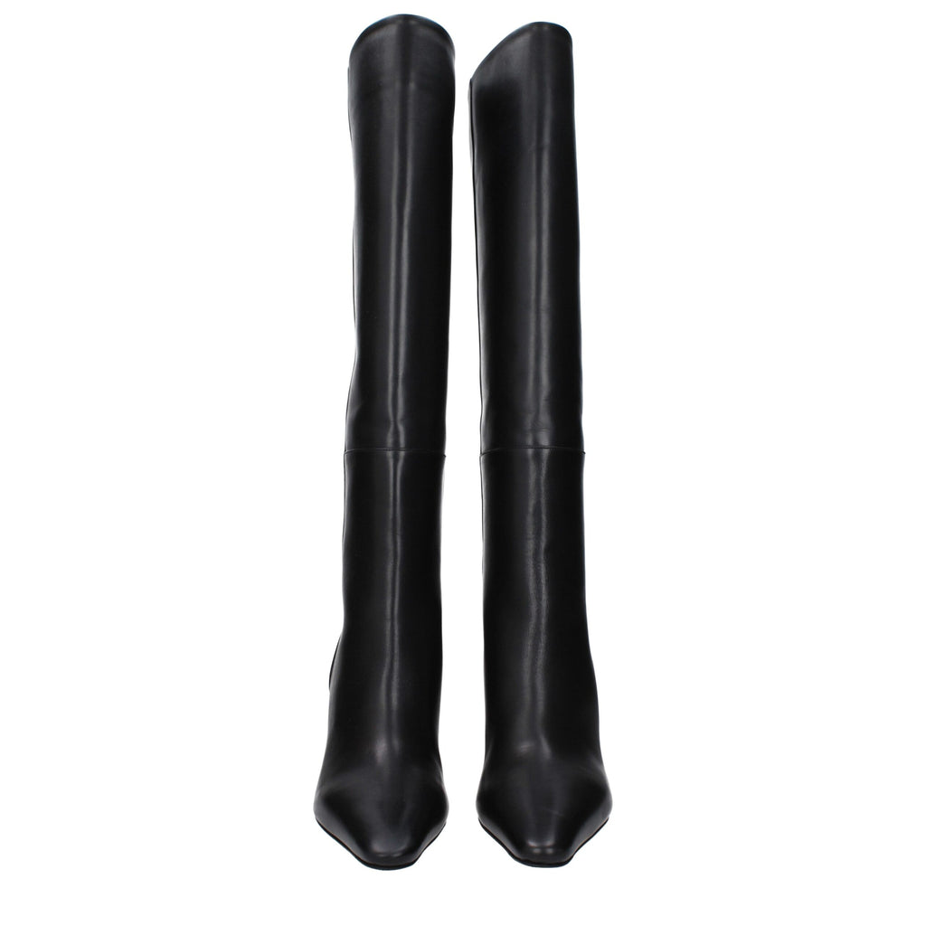 Black Leather High Heel Boots