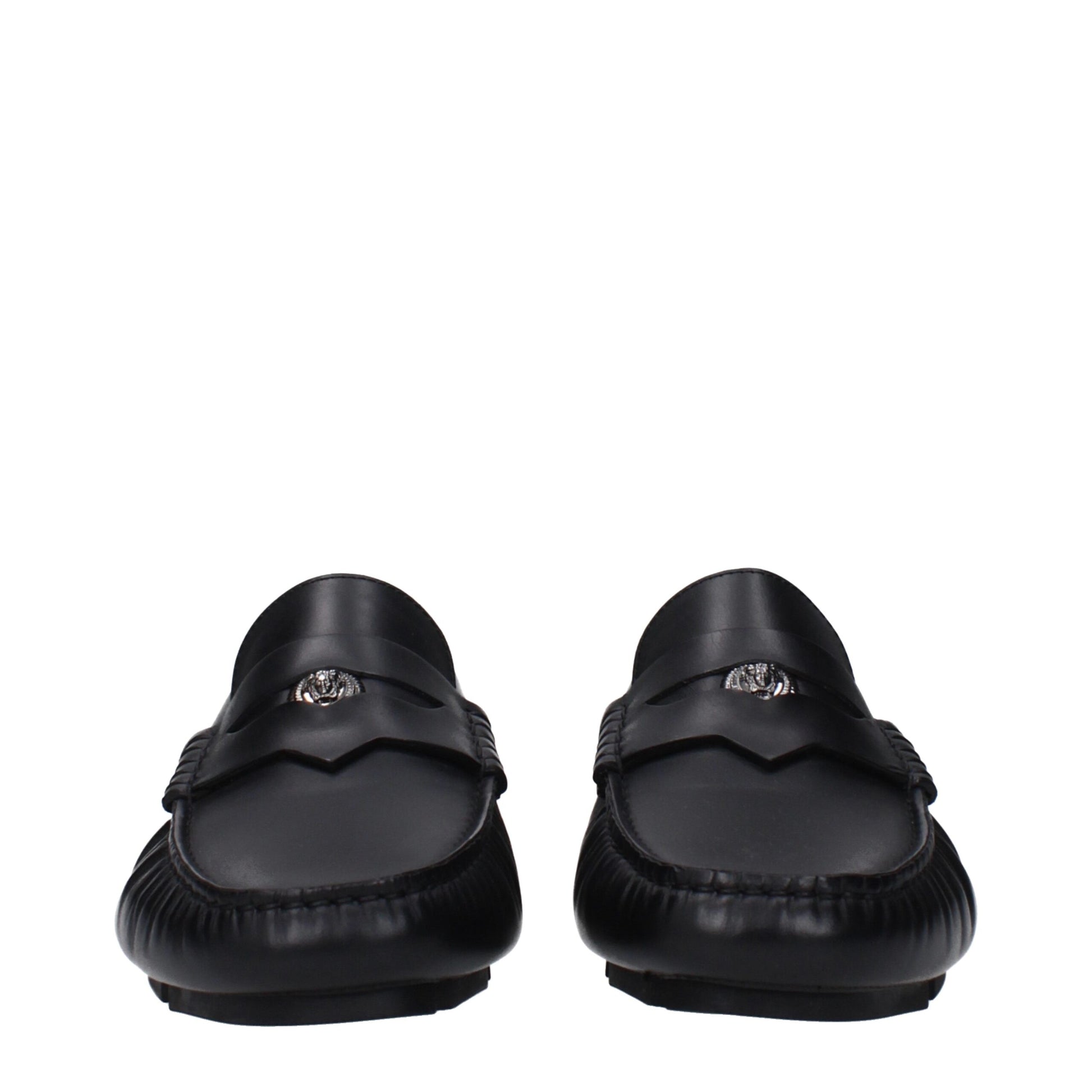 Versace Black Leather Slip-On Loafers