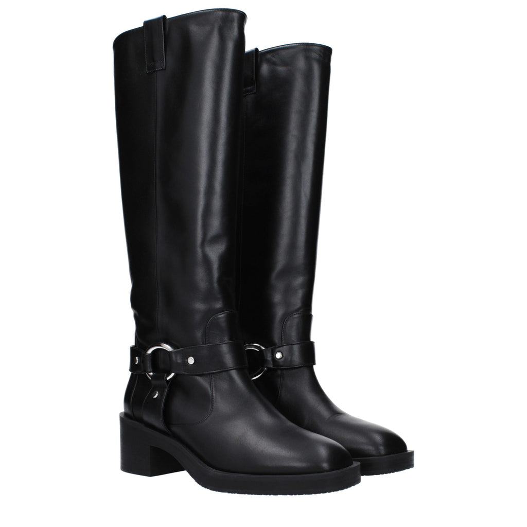 Black Leather High Heel Boots