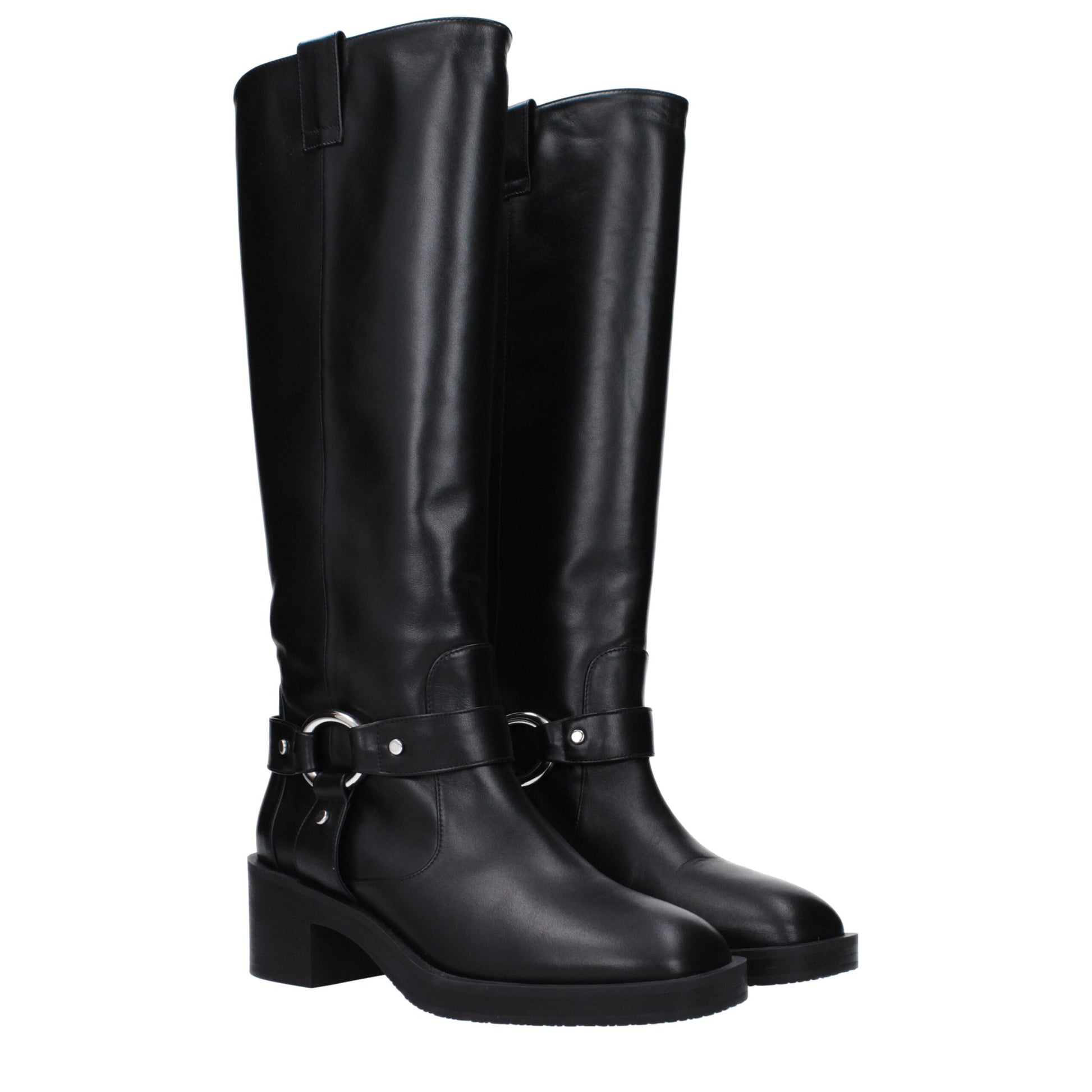 Black Leather High Heel Boots