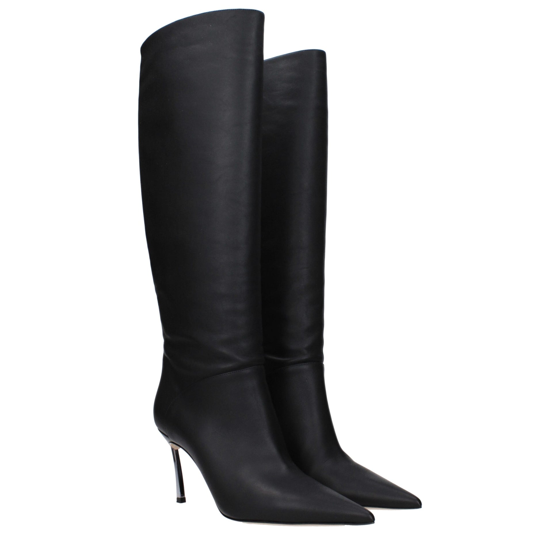 Black Leather High Heel Boots