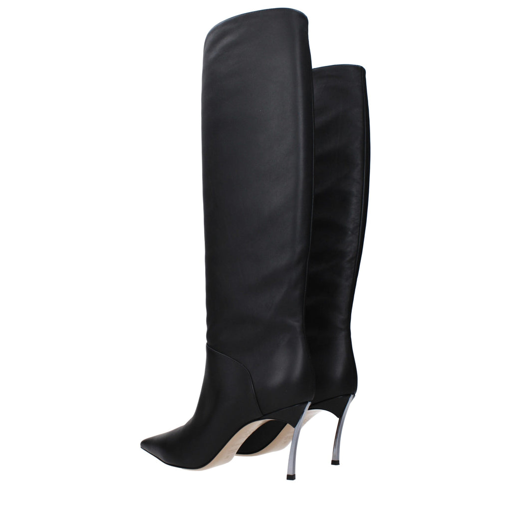Black Leather High Heel Boots