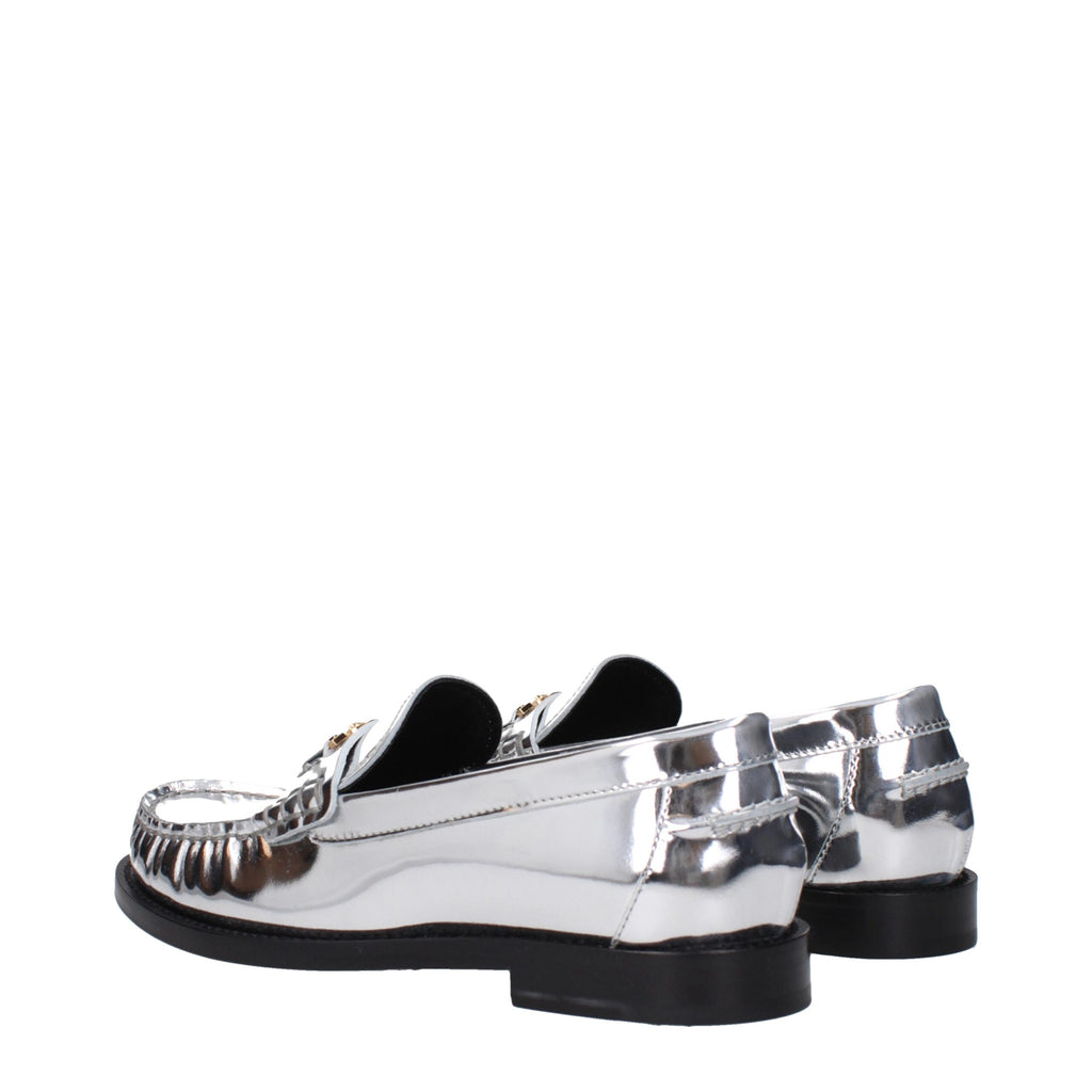 Gray Leather Slip-On Loafers