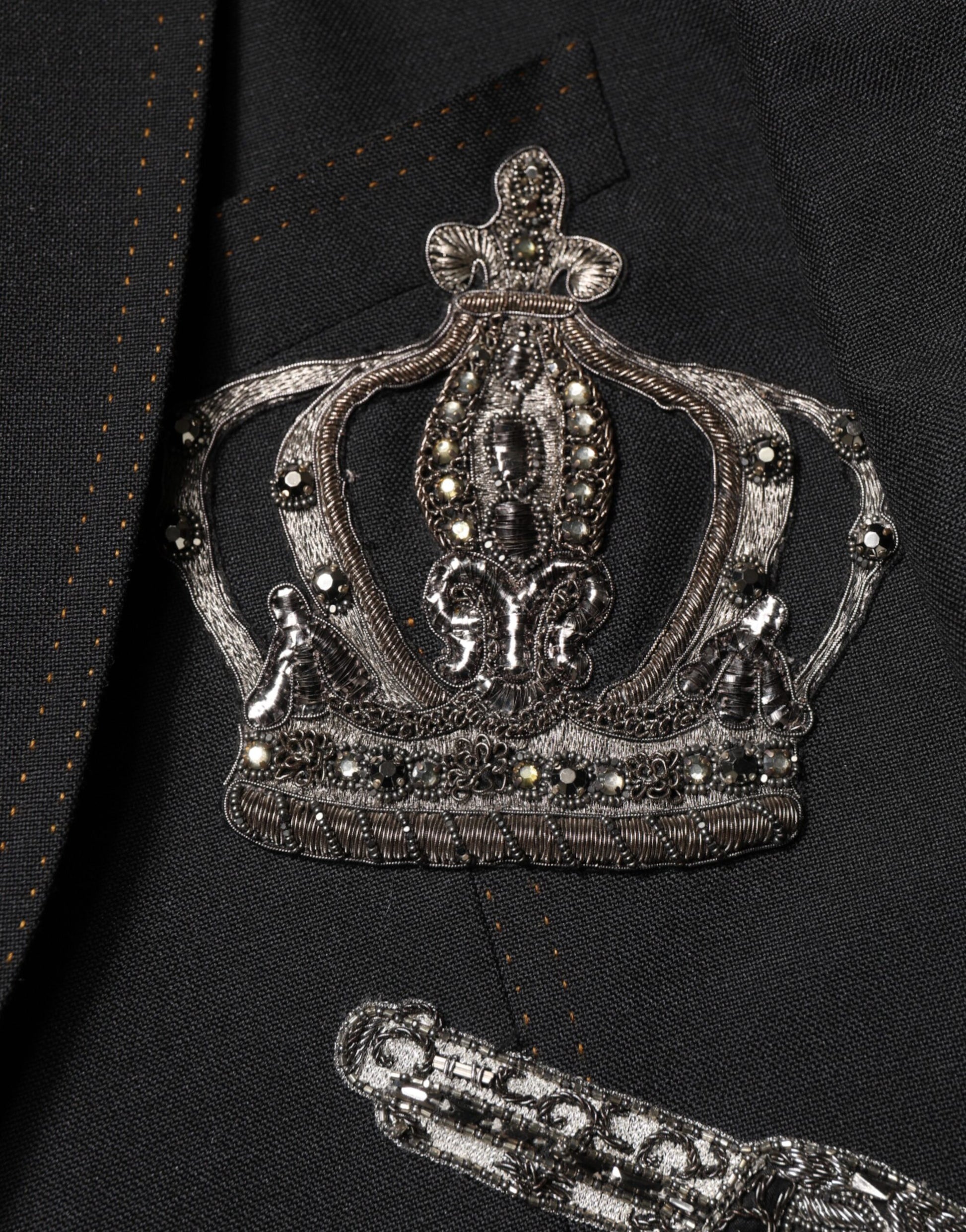 Dolce & Gabbana Black Bee Crown Embellished Suit Coat Blazer