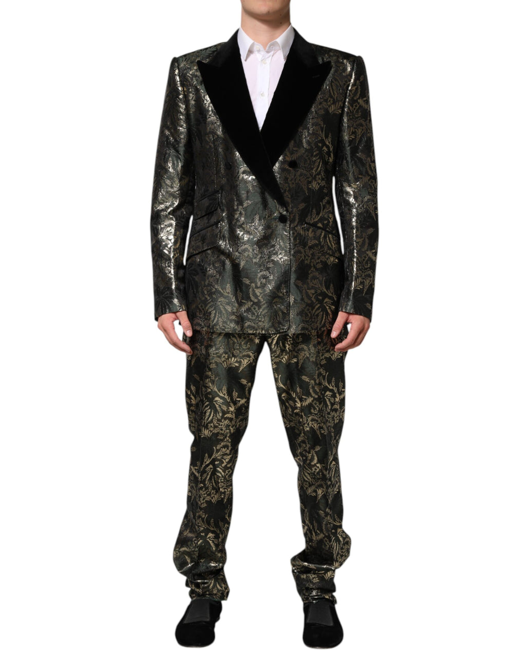 Metallic Floral Jacquard Silk 2 Piece Suit