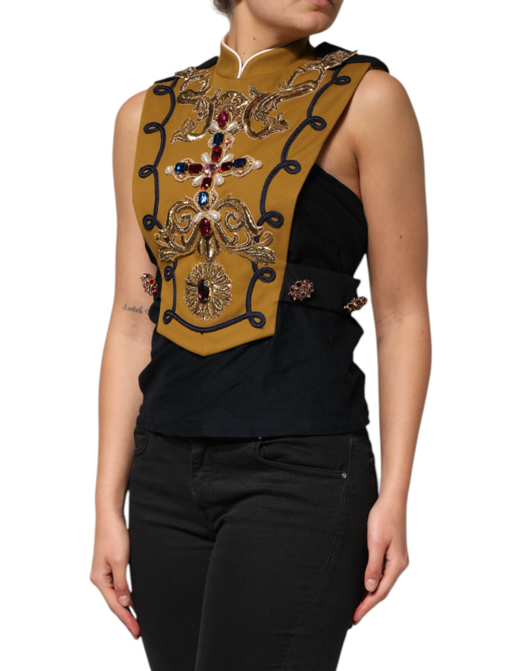 Yellow Crystal Cross Runway Vest Jacket Top