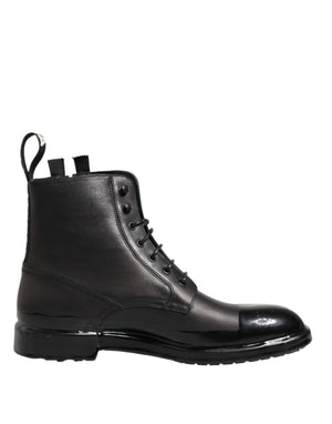 Brown Black Lace Up Mid Calf Men Boots Shoes