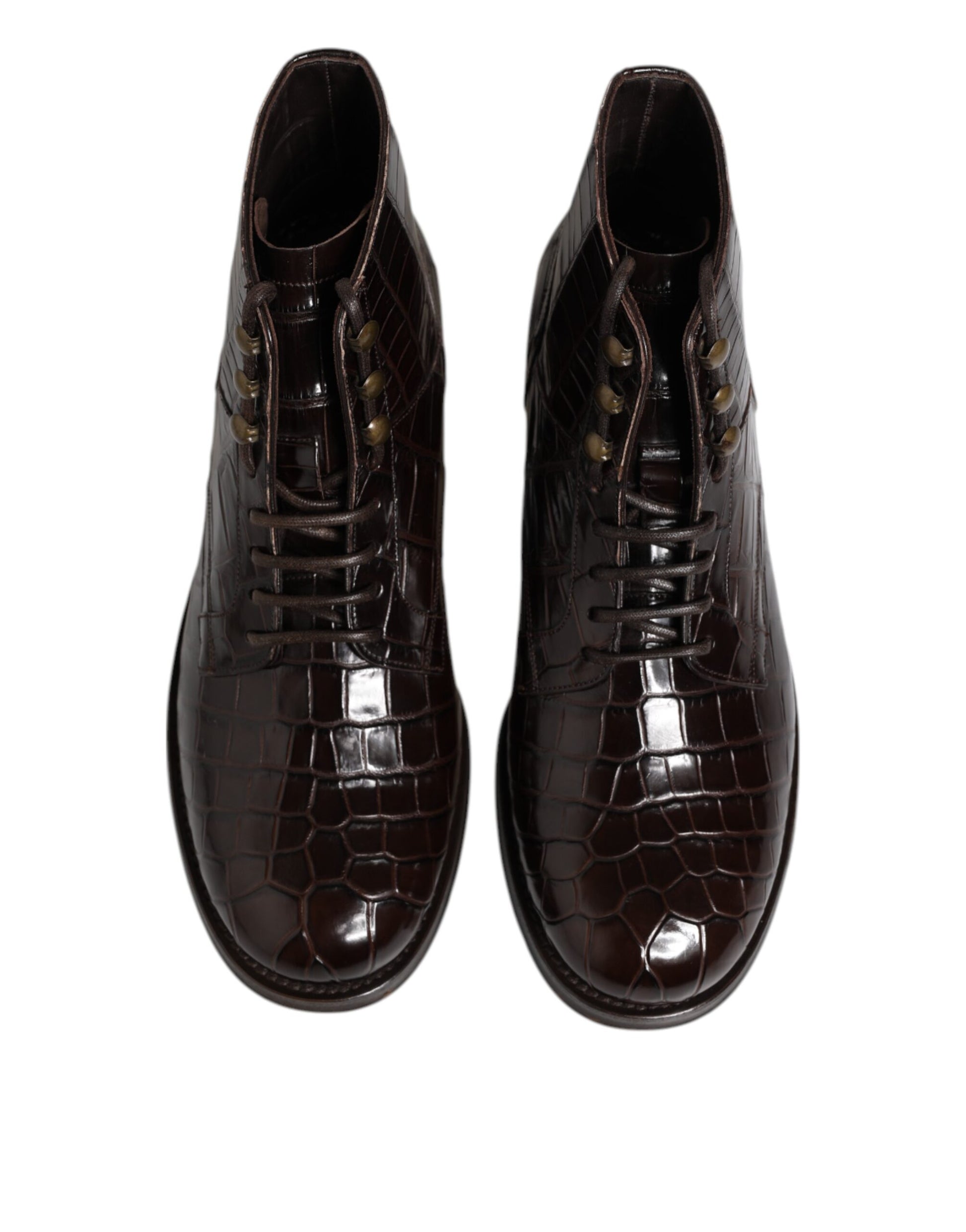 Dolce & Gabbana Dark Brown Leather Lace Up Short Boots Shoes