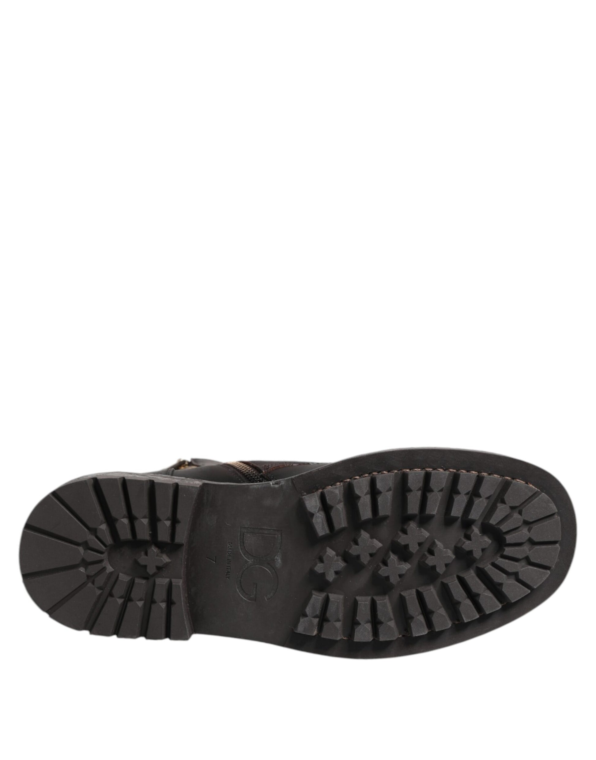 Dolce & Gabbana Dark Brown Leather Lace Up Mid Calf Boots Shoes