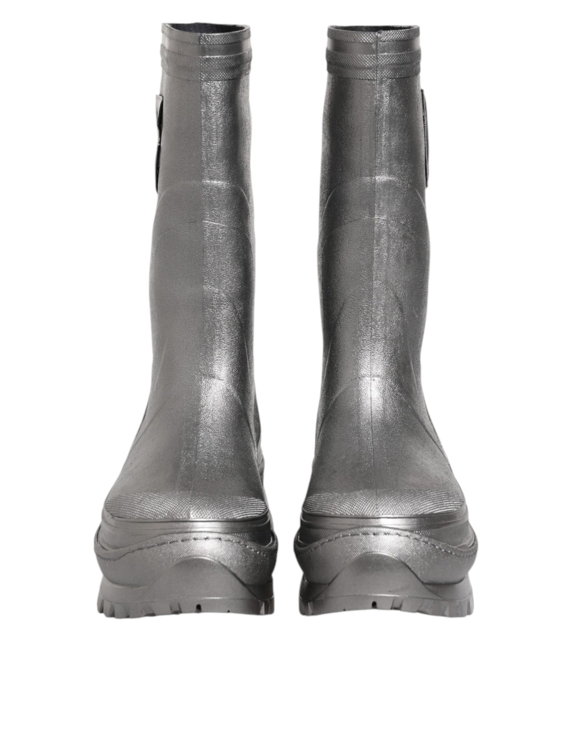Dolce & Gabbana Metallic Silver Pull On Rain Boots Shoes