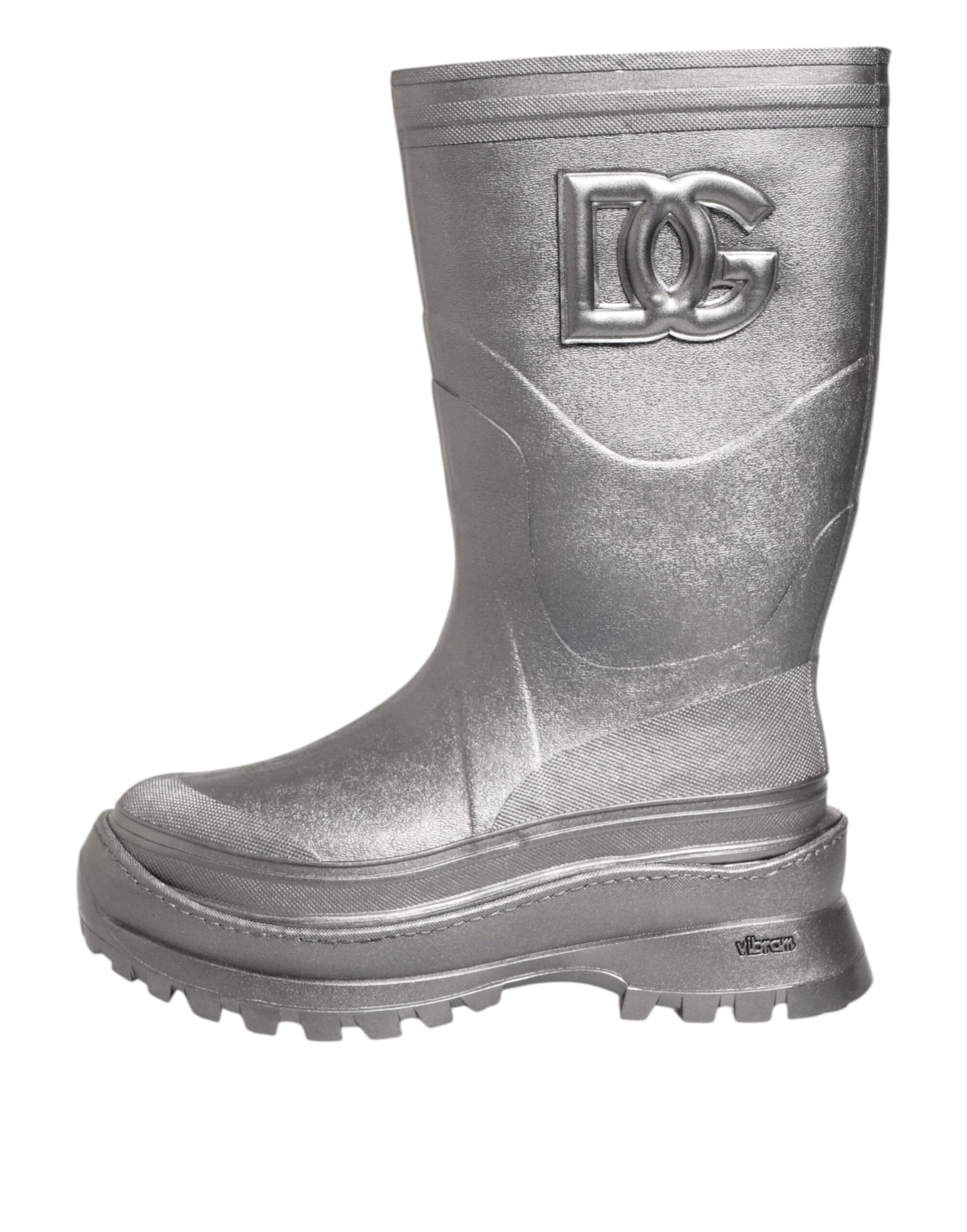 Dolce & Gabbana Metallic Silver Pull On Rain Boots Shoes