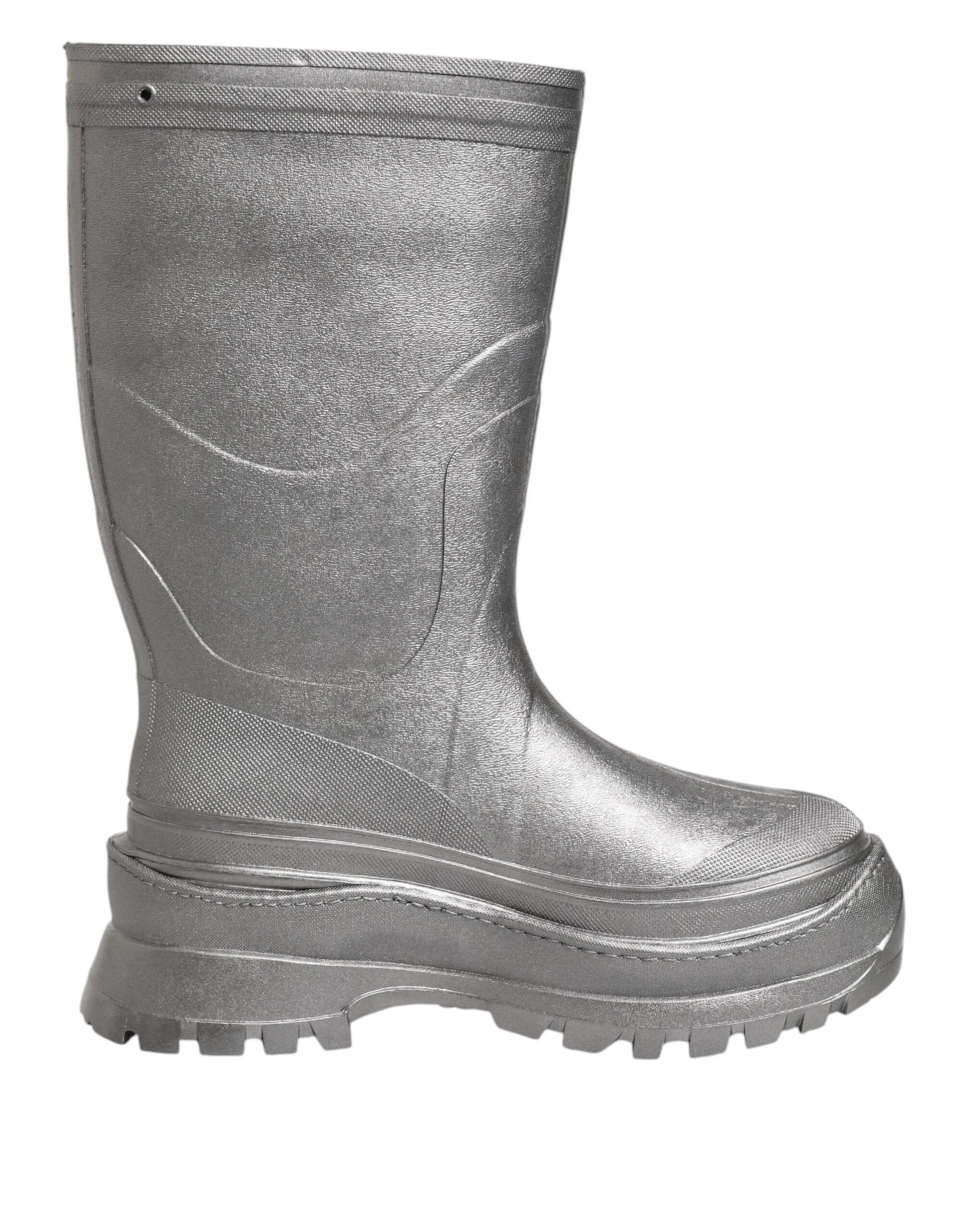Dolce & Gabbana Metallic Silver Pull On Rain Boots Shoes