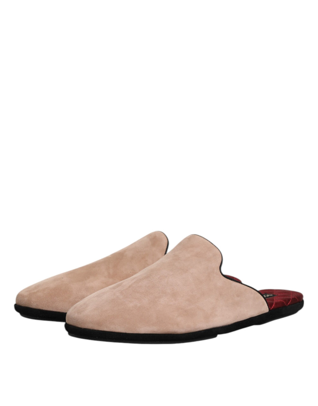 Dolce & Gabbana Beige Suede Leather Slides Flat Slipper Shoes