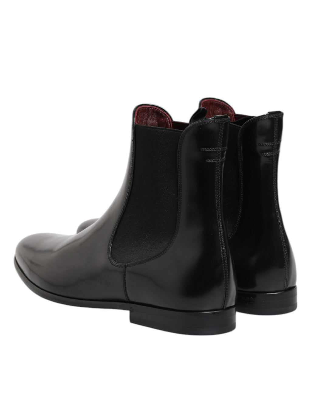 Black Leather Slip On Mid Calf Boots Shoes