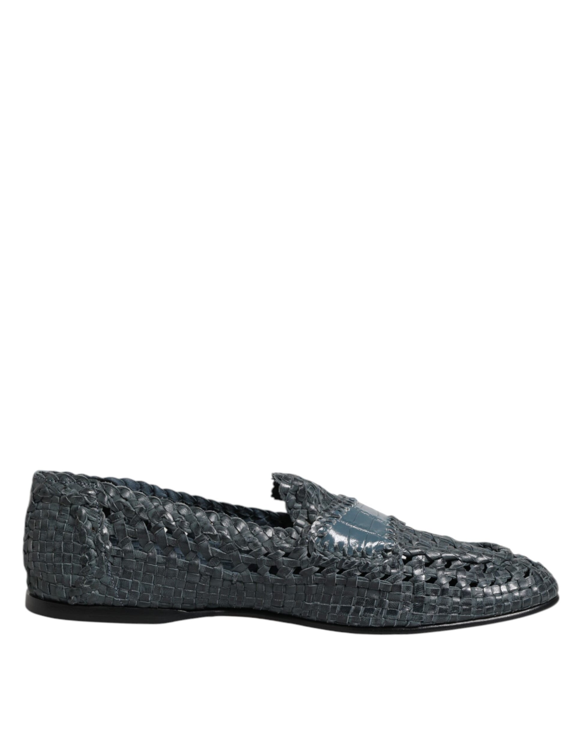 Dolce & Gabbana Blue Woven Raffia Slip On Loafers Shoes