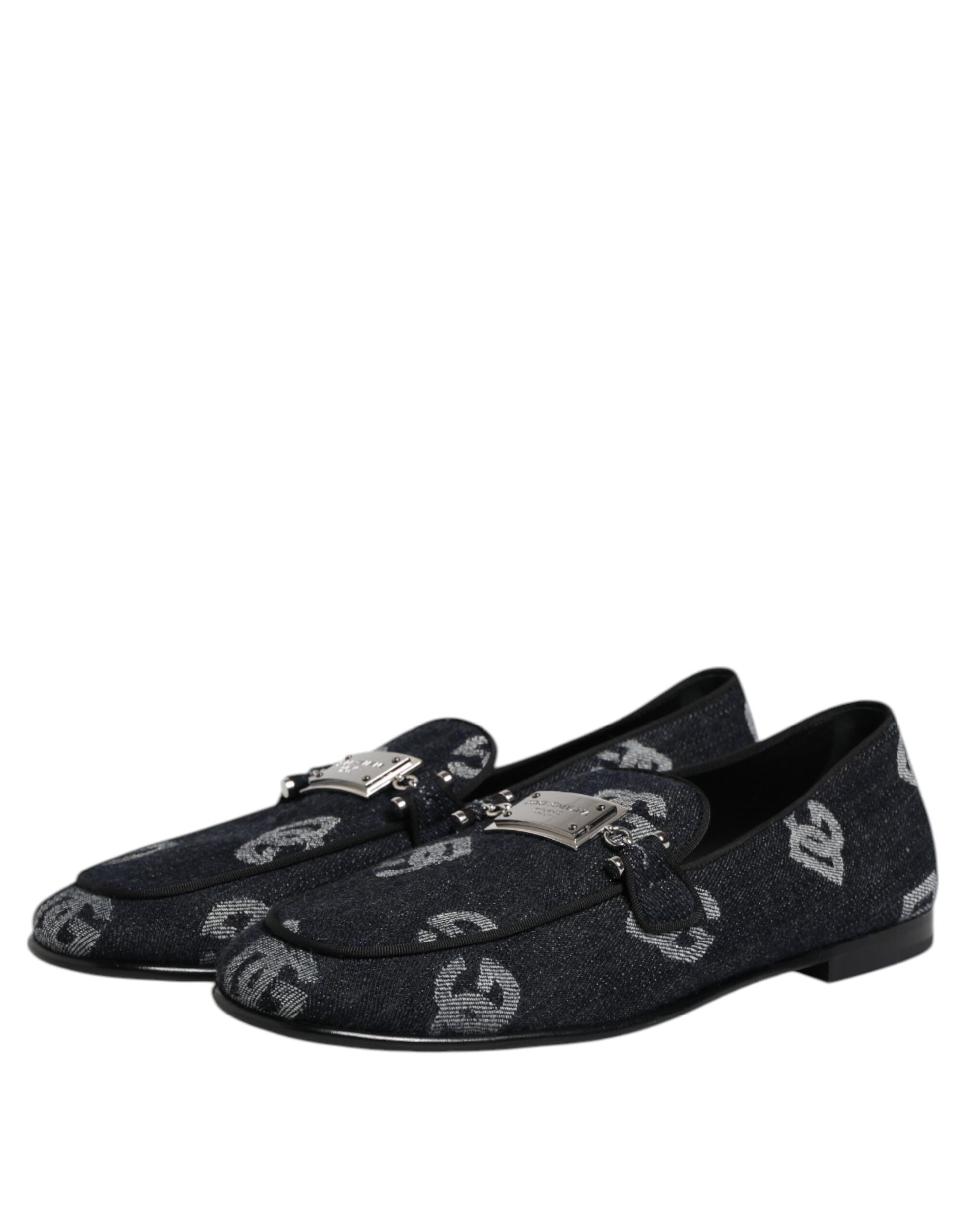 Dolce & Gabbana Blue Logo Cotton Loafers Formal Dress Shoes