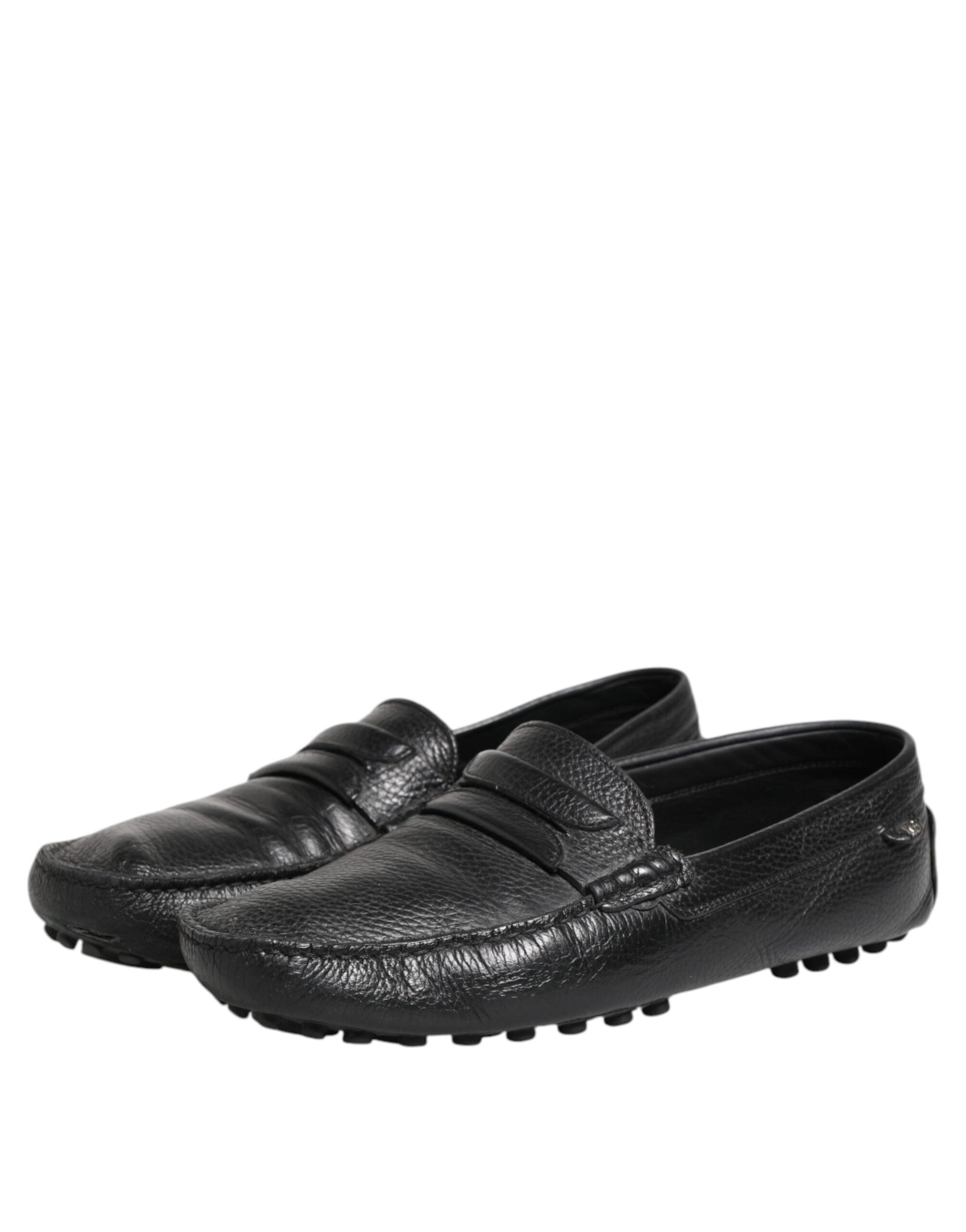 Dolce & Gabbana Black Leather Slip On Mocassin Loafer Shoes