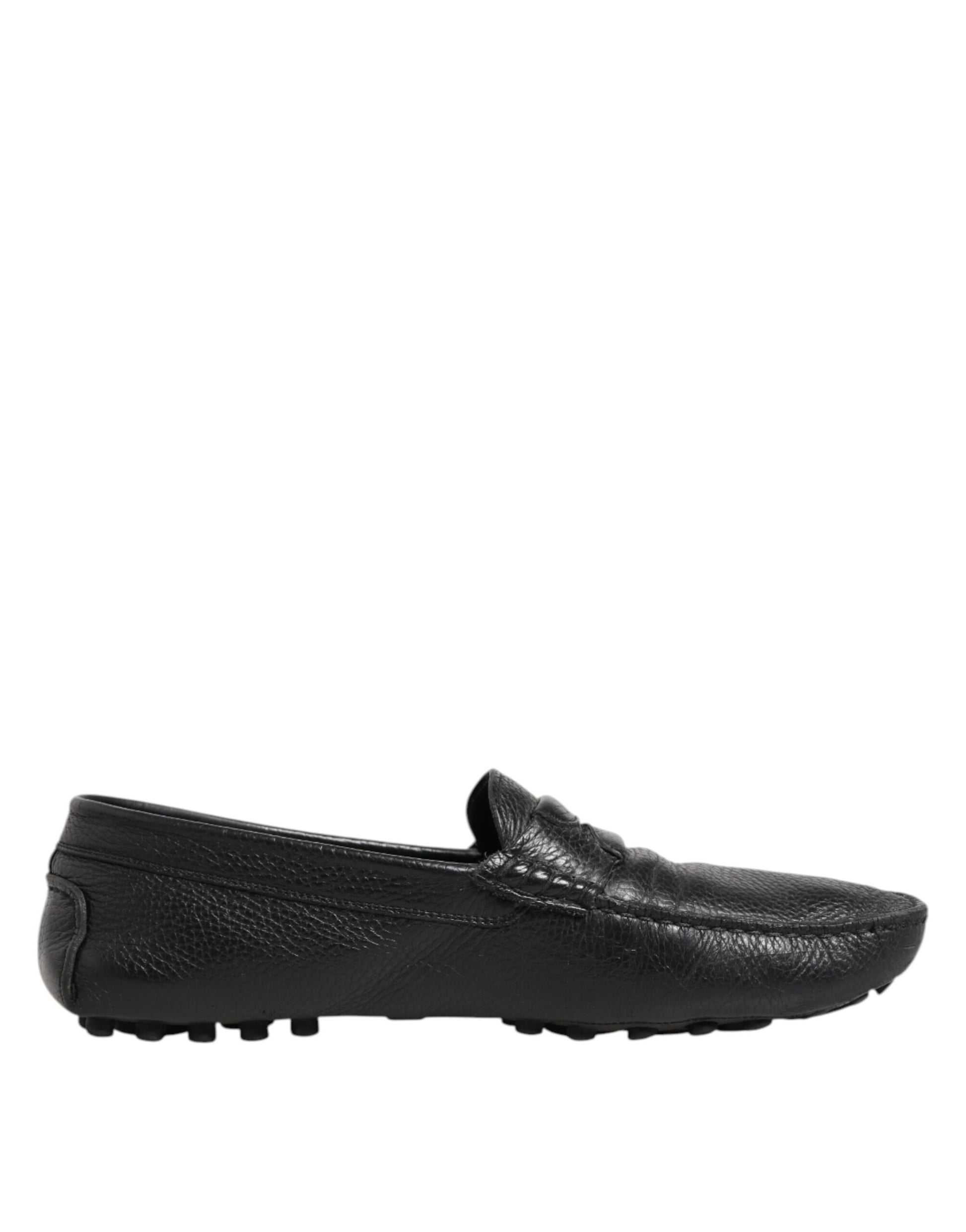 Dolce & Gabbana Black Leather Slip On Mocassin Loafer Shoes