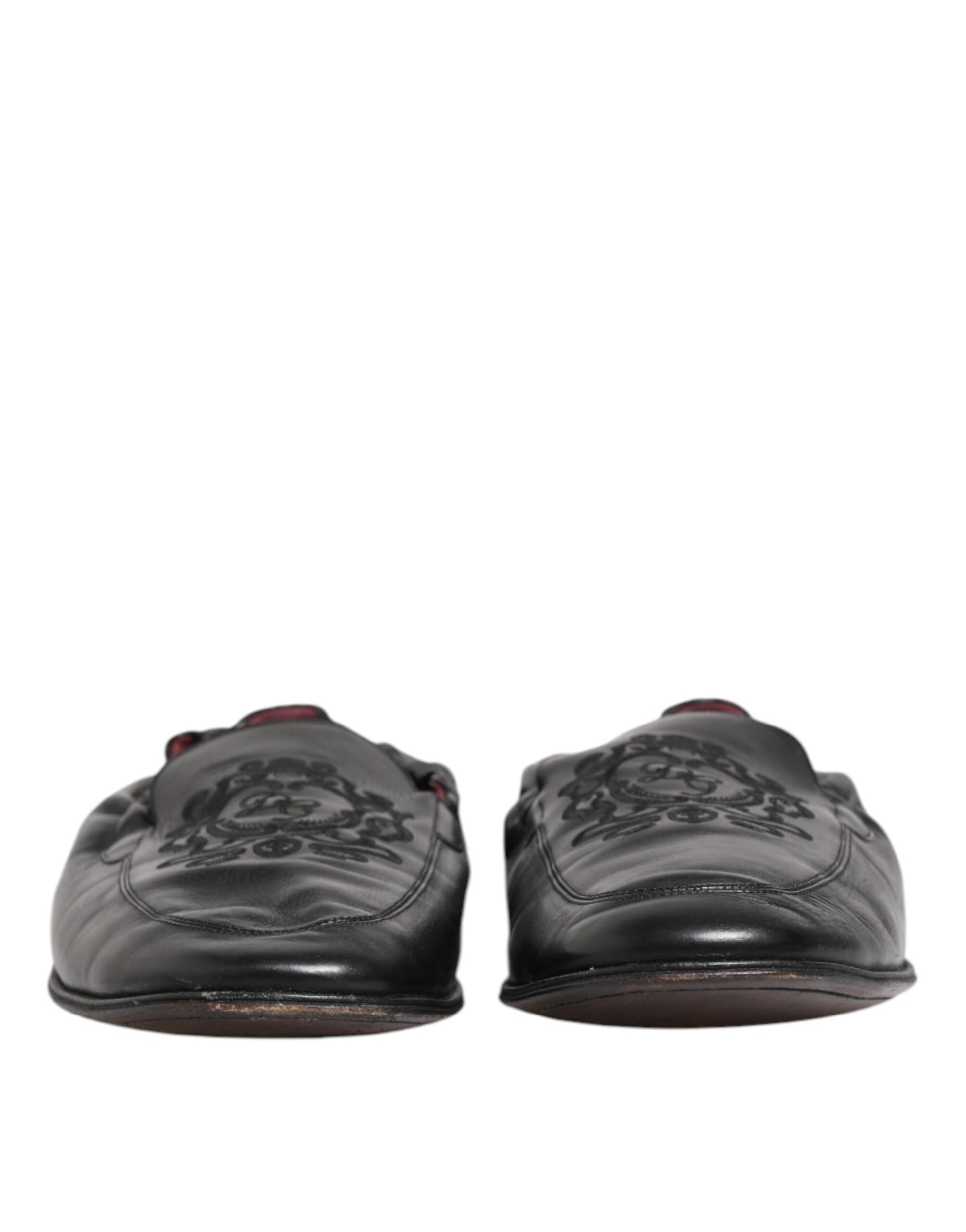 Dolce & Gabbana Black Leather Slip On Men Flat Loafers Shoes