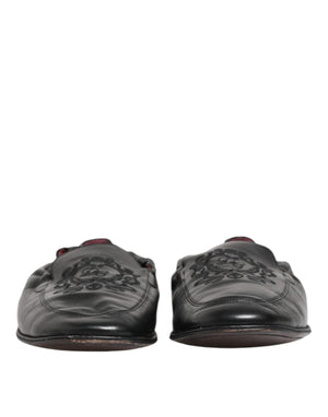 Dolce & Gabbana Black Leather Slip On Men Flat Loafers Shoes
