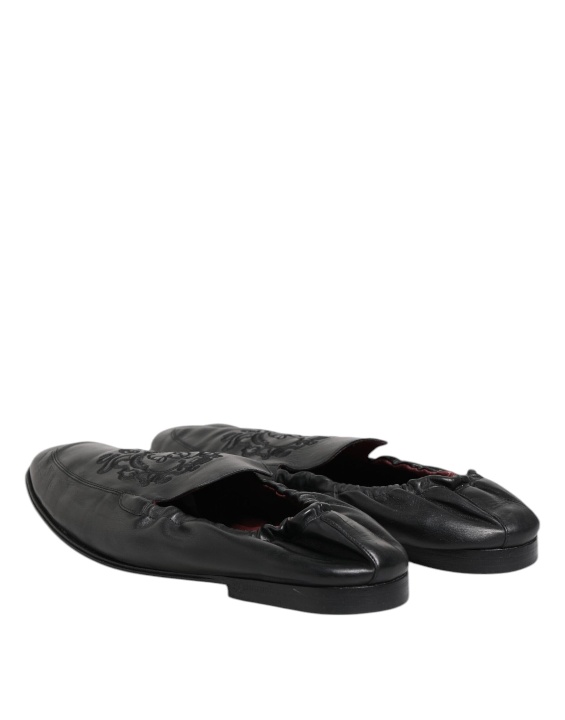 Dolce & Gabbana Black Leather Slip On Men Flat Loafers Shoes