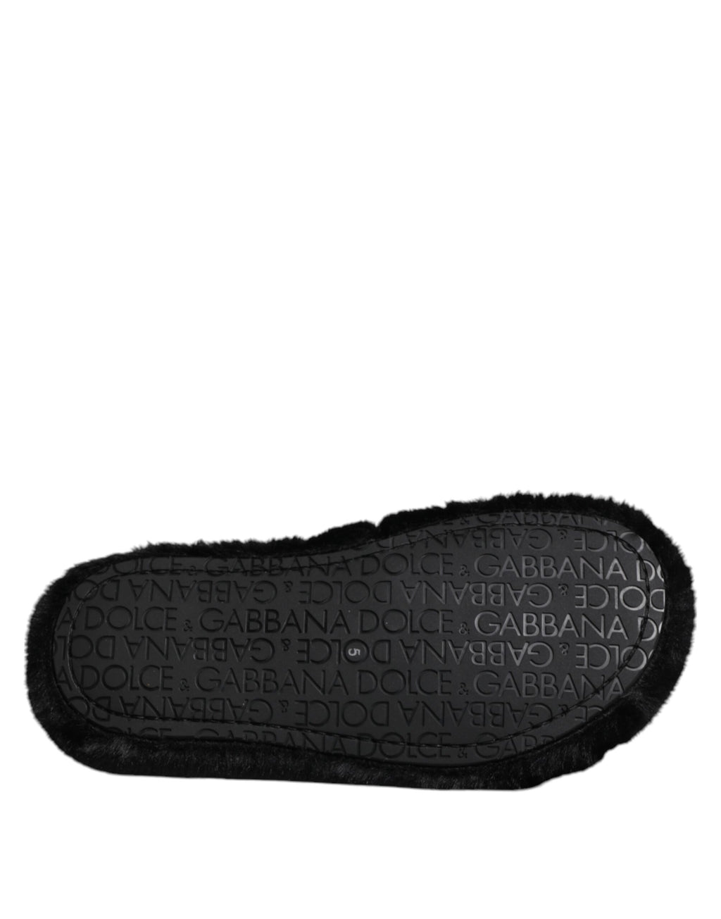 Dolce & Gabbana Black Faux Fur Flats Men Sandals Shoes