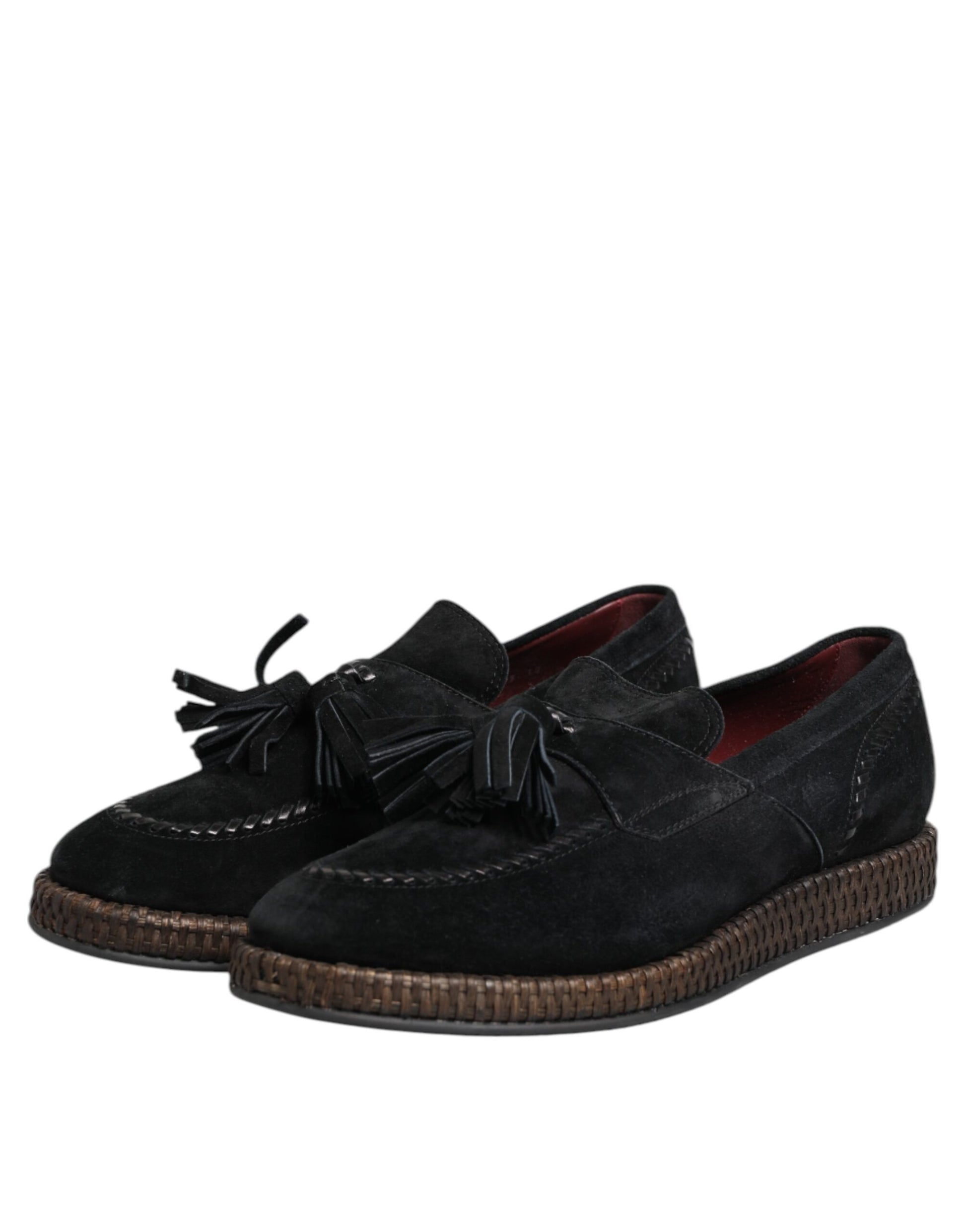 Dolce & Gabbana Black Suede Tassel Embellished Loafers Shoes