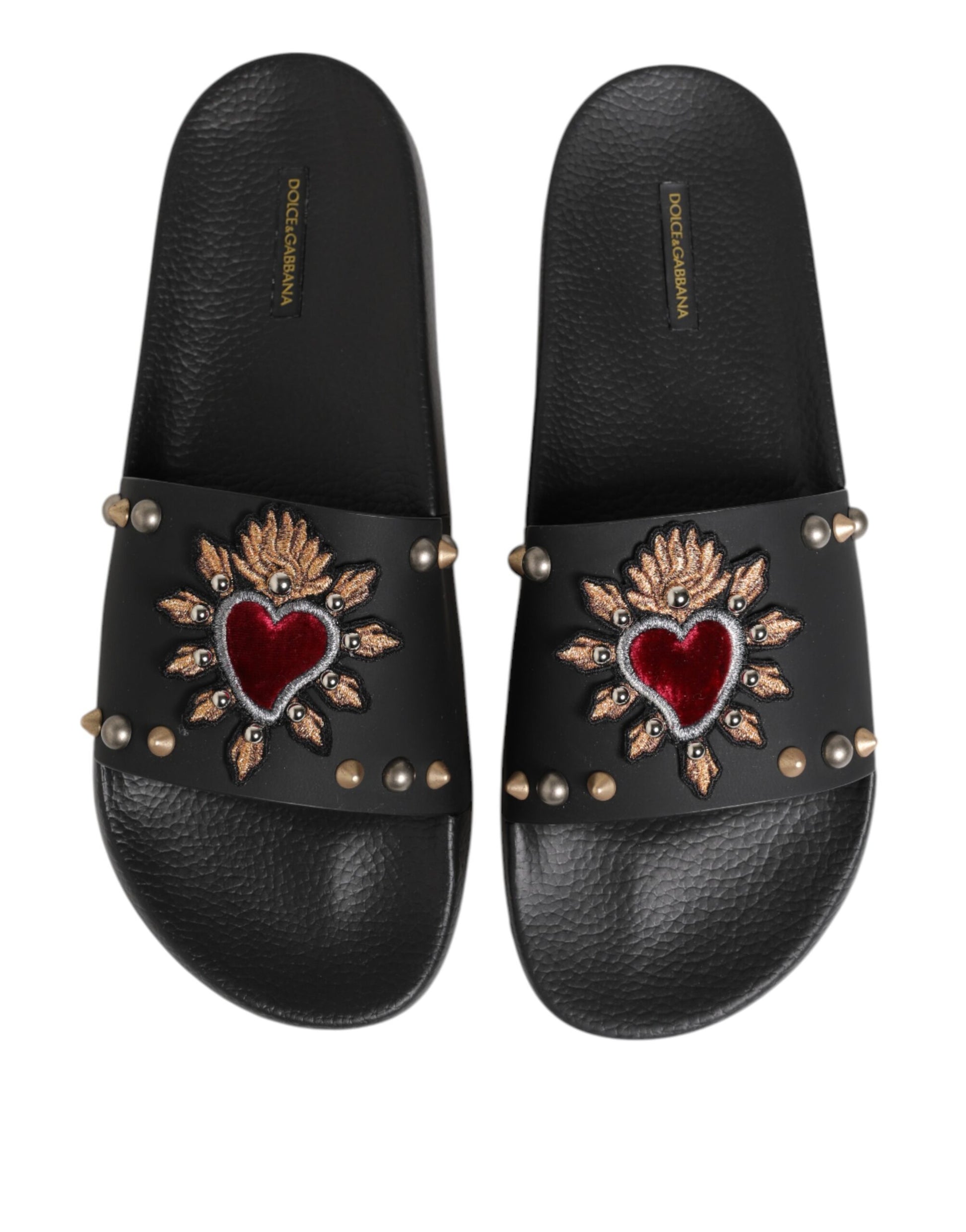 Dolce & Gabbana Black Rubber Sacred Heart Slides Men Beachwear Shoes