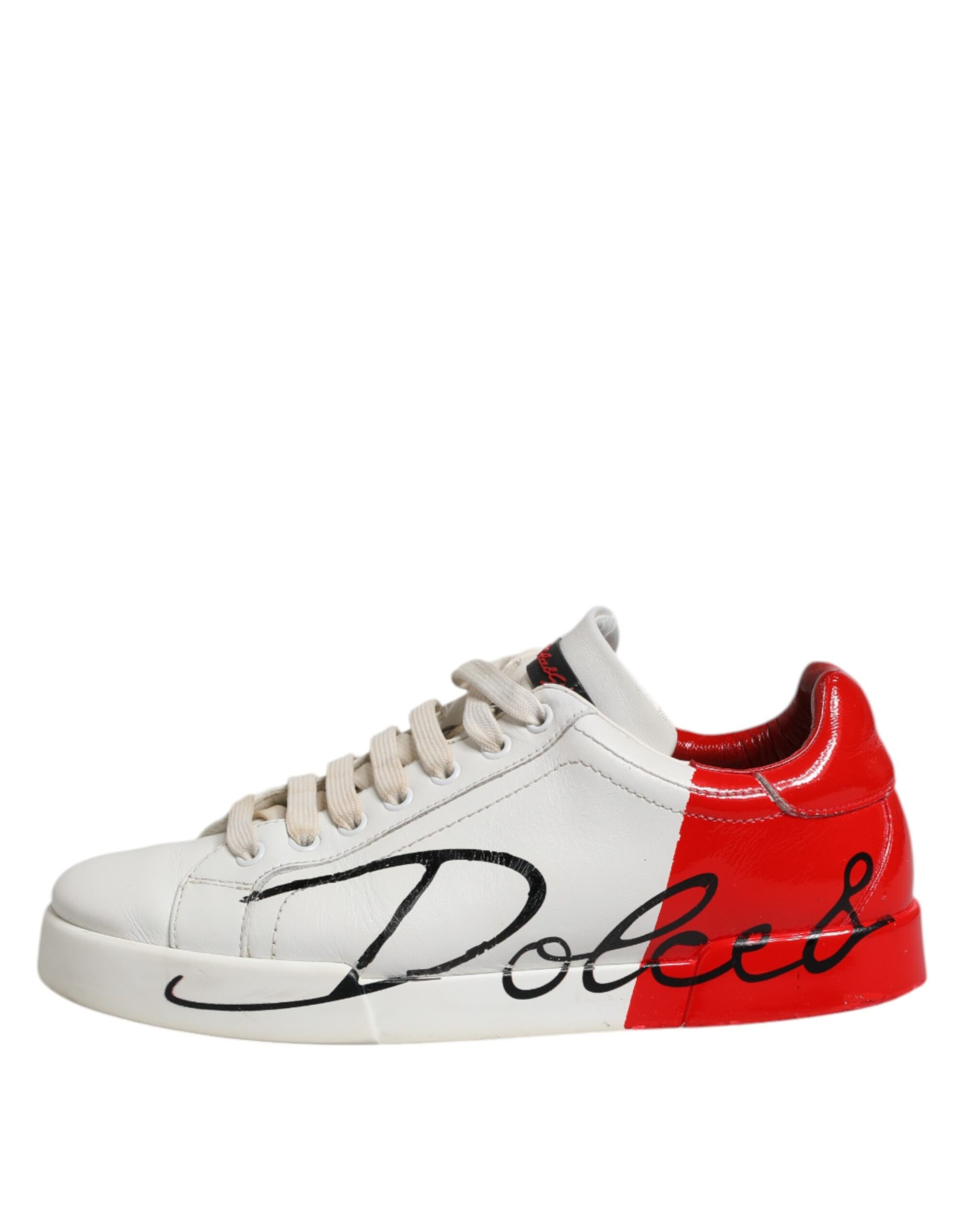 Dolce & Gabbana White Red Leather Logo Low Top Sneakers Shoes