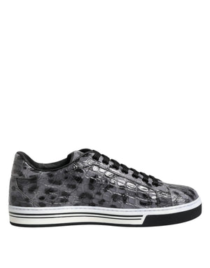 Graue Leder Leopard Low Top Sneakers Schuhe