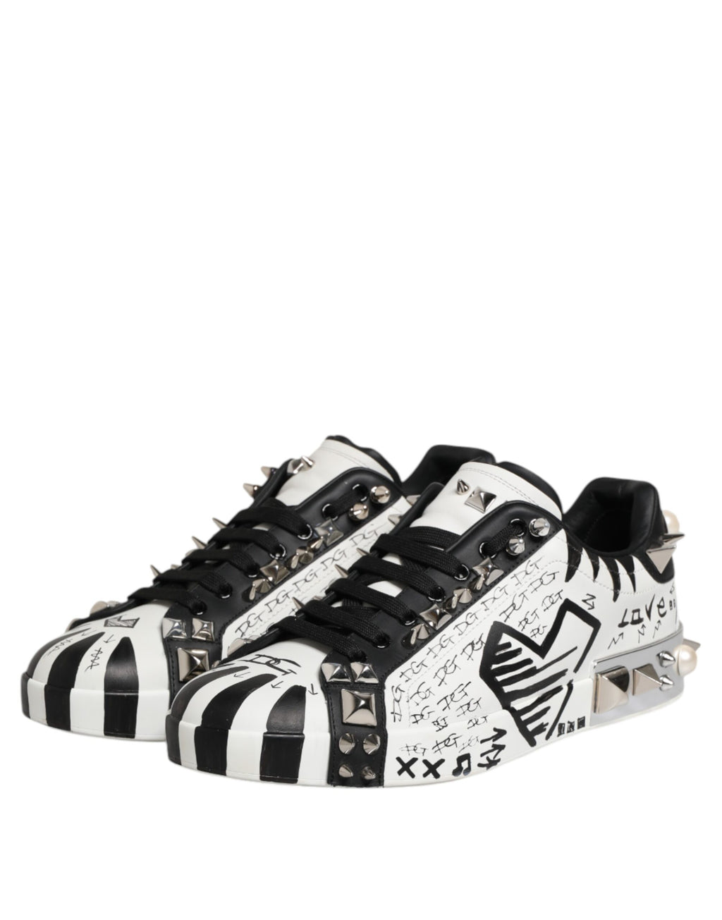 Schwarz-weiße Low-Top-Sneakers mit Nieten