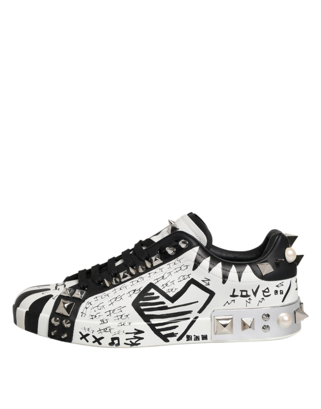 Schwarz-weiße Low-Top-Sneakers mit Nieten